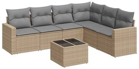 Set divani da giardino 7 pz con cuscini beige in polyrattan