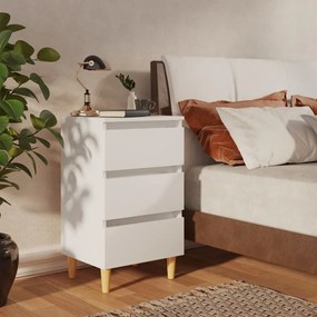 Comodino Con Gambe İn Legno Massello Bianco 40x35x69 Cm /