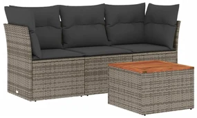 Set divani da giardino 4 pz con cuscini in polyrattan grigio