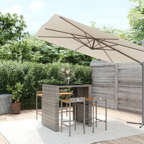 Set bar giardino 5pz grigio polyrattan e legno massello acacia