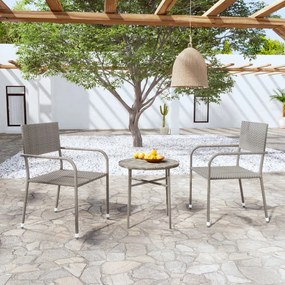 Set mobili da pranzo per giardino 3 pz in polyrattan grigio