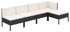 Set Divani da Giardino 5 pz con Cuscini in Polyrattan Nero