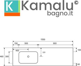 Mobile sospeso 155 cm struttura metallica e ripiano SOP-155 - KAMALU