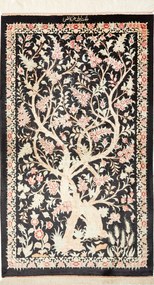 Ghom Tappeto 100x60 Nero (Iran) Annodato A Mano
