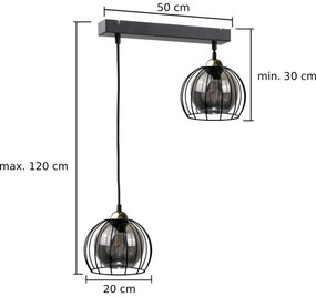 Lampadario a sospensione con filo SOLO BLACK 2xE27/60W/230V nero/oro