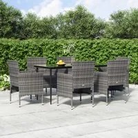 Set da Pranzo da Giardino 7 pz con Cuscini Grigio e Nero 3156621