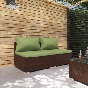 Set divani da giardino 2 pz con cuscini in polyrattan marrone