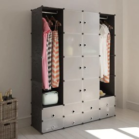 Armadietto modulare 18 scomparti nero e bianco 37x146x180,5 cm