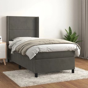 Giroletto A Molle Con Materasso Grigio Scuro 80x200 Cm Velluto /
