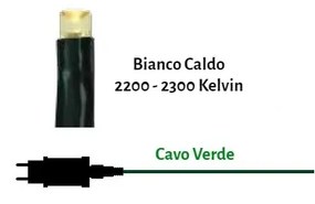 Catenaria Natalizia LED 19.1m, IP44, Cavo VERDE Colore Bianco Caldo 2200 - 2300 °K