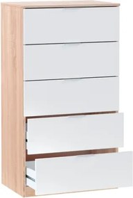 Cassettiera Moderna 5 Cassetti 60x40x110 Bianco E Rovere Basic Line