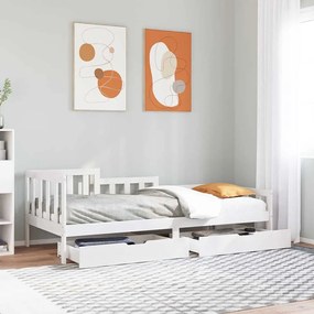 Dormeuse Con Cassetti Bianco 90x200 Cm Legno Massello Di Pino /