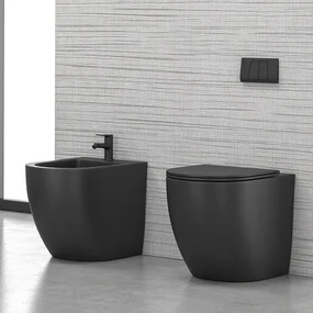 Kamalu - Sanitari a filo parete senza brida colore nero opaco MIL-N