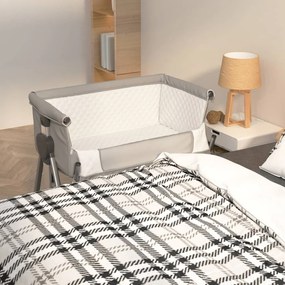 Lettino Per Bambini Con Materasso Grigio Chiaro Tessuto Di Lino /