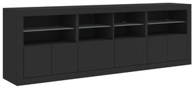 Credenza con luci led nera 202x37x67 cm