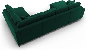 Divano angolare verde allungabile e con contenitore (con penisola a destra/a U) con rivestimento in velluto Kyoto – Cosmopolitan Design