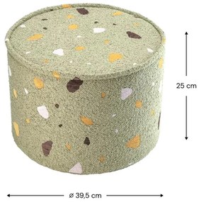 Pouf per bambini verde con rivestimento in bouclé e ciniglia Terrazzo – Wigiwama