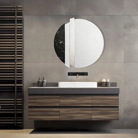 Specchio moderno 80 cm con decori foglia argento e effetto marmo nero - KEVIN