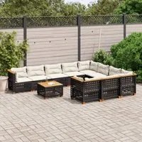 Set Divani da Giardino 11 pz con Cuscini in Polyrattan Nero 3262040