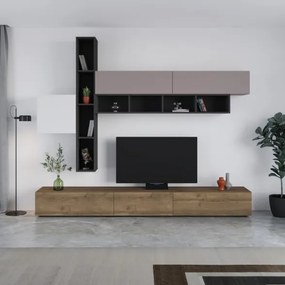 Parete Attrezzata Salotto 275 Cm Con Pensili E Vani Fashion Bianco Moka E Antracite