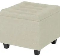 Pouf Poggiapiedi Cubico XXL Con Contenitore Integrato Cubo Imbottito Lino 45Cm Piedini legno Panca Moderna Cassapanca Soggiorno Panchina Ingresso Scarpiera Sgabello Grande - Crema