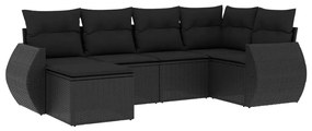 Set divano da giardino 6 pz con cuscini nero in polyrattan