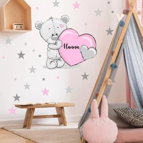 Adesivo da parete - Orso con stelle in rosa | Inspio