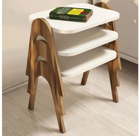 SET 3x Tavolino PARIS bianco/marrone