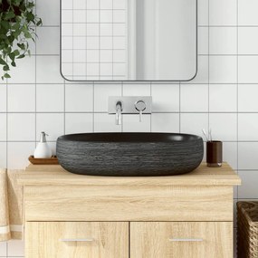 Lavabo Da Appoggio Grigio E Nero Ovale 59x40x14 Cm Ceramica /