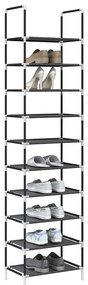 Scarpiera 10 Ripiani Nera 44x28x180 Cm İn Tessuto Non Tessuto /
