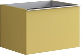 Cassettiera Pixel con 2 cassetti  frontale plain laccato opaco giallo sole e maniglia alluminio brillante L60 x H40 x P45,5 cm