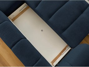 Divano angolare blu scuro allungabile e con contenitore (penisola a destra/chaise lounge) con rivestimento in ciniglia Fuji – Bobochic Paris