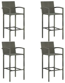 Set bar da giardino 5 pz con braccioli in polyrattan grigio