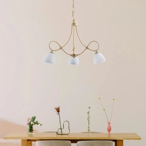Lampadario 3 Luci Dallas Ferro Battuto Avorio Decapè Vetro Bianco