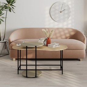 Set di 2 tavolini con piano in rovere grigio e naturale 65x103 cm Rosie - Marckeric