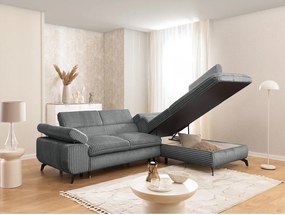 Divano angolare grigio (con penisola a destra/a L) con rivestimento in velluto a coste Marbeya – Ropez