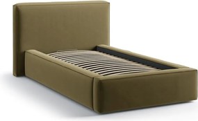 Letto singolo imbottito verde con contenitore con rete inclusa 90x200 cm Jodie – Micadoni