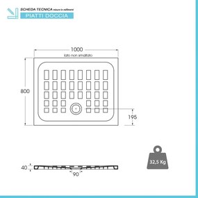 Piatto doccia 80x100 H 4 rettangolare in ceramica bianca con antiscivolo Cube