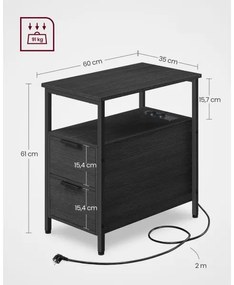 Comodino ROD nero con prese elettriche e porte USB integrate