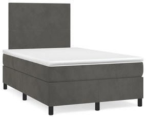 Letto a Molle Materasso e LED Grigio Scuro 120x190cm in Velluto