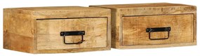 Comodini Da Parete 2pz İn Legno Grezzo Massello Di Mango /