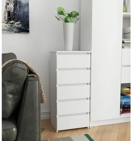 Cassettiera Moderna 40x35x92 Cm 5 Cassetti Bianco Opaco Artika
