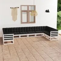 Set Divani da Giardino 10 pz Cuscini Bianchi Massello di Pino 3077320