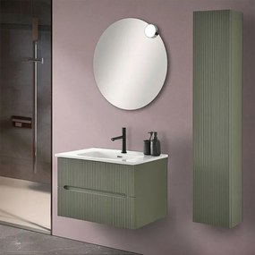 Mobile bagno sospeso 80 cm verde opaco cannettato con specchio Bali