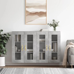 Armadietti A Parete 2 Pz Grigio Cemento İn Legno Multistrato /