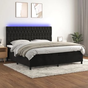 Letto A Molle Con Materasso E Led Nero 200x200 Cm İn Velluto /