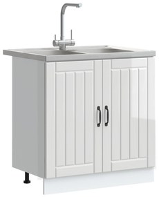 Armadio da cucina  &quot;&quot;lucca&quot;&quot; con doppi lavelli in legno ingegnerizzato lucido bianco
