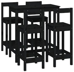 Set da bar 5 pz nero in legno massello di pino