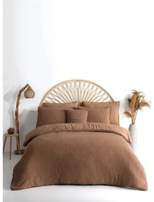 Set copripiumino e federa marrone in cotone renforcé per letto matrimoniale ed esteso 240x220 cm Waffle Striped – Mila Home Luxury