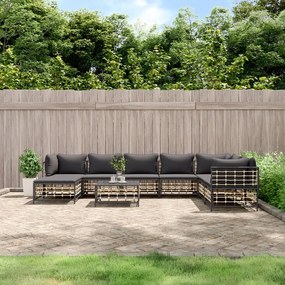 Set divani da giardino 9 pz con cuscini antracite in polyrattan